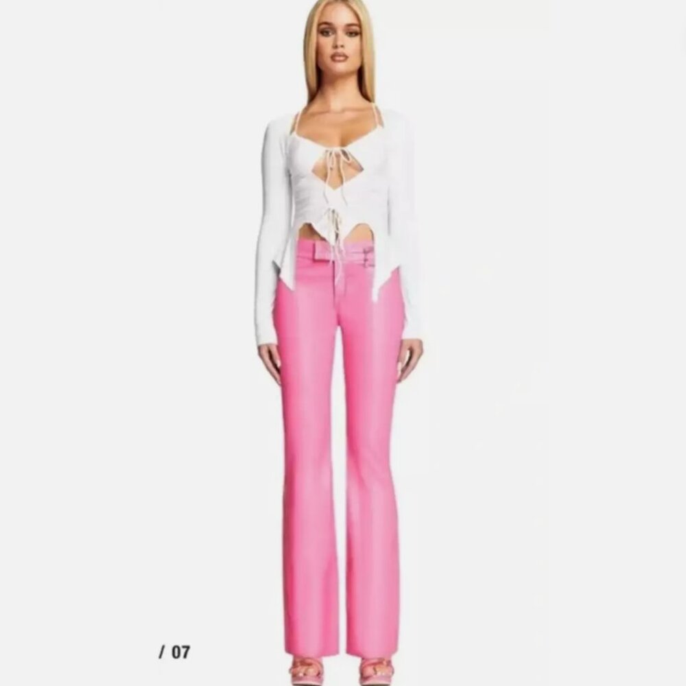 I. AM. GIA Reika Pink Faux Leather Pants XS Flared Mid Waist Y2K